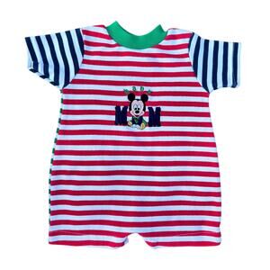 Vintage Disney Babies Romper Baby Mickey Mouse Stripes 0-6 Month 90's Outfit